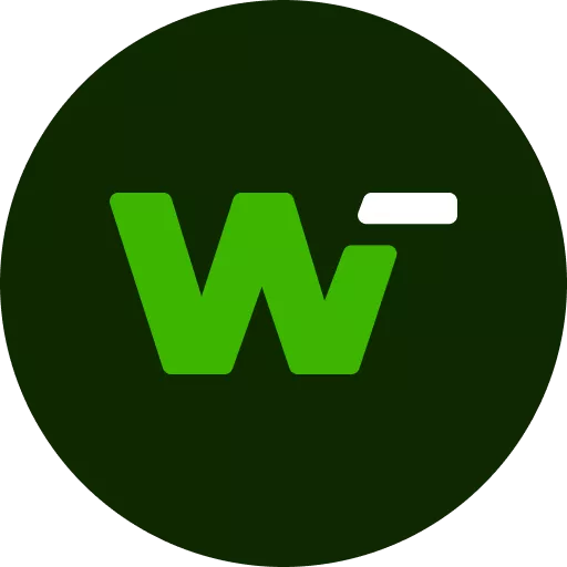 Ícone WinWin "W-" verde no círculo escuro
