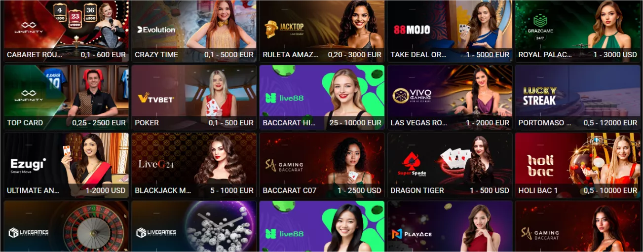 Jogos de cassino ao vivo WinWin com dealers