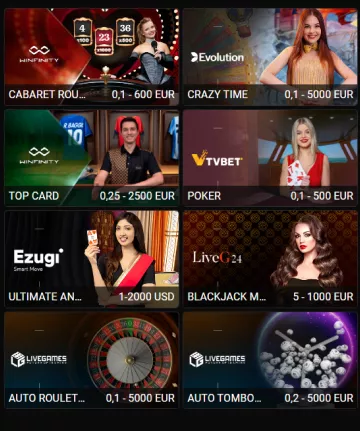 Jogos WinWin ao vivo no celular: roleta e blackjack